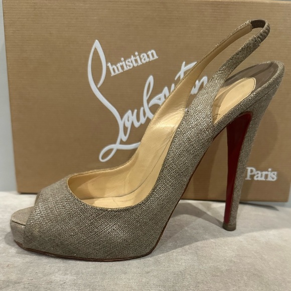 Christian Louboutin Beige Slingback Heels - Picture 1 of 10